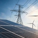electricity power in nature. clean energy concept. solar panel w