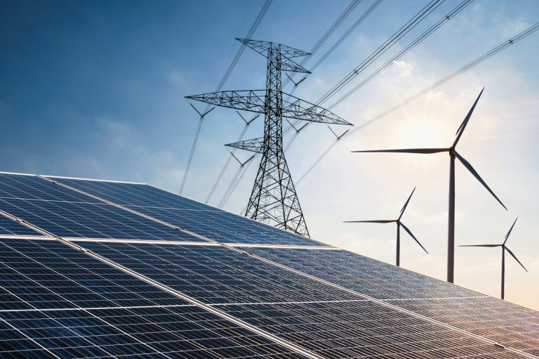 electricity power in nature. clean energy concept. solar panel w